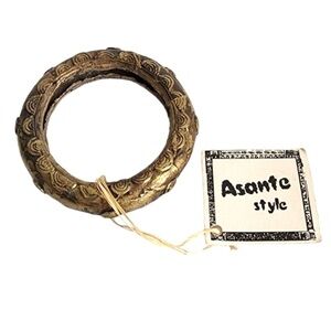 African Brass Bangle Bracelet Artisan Handmade Asante Ghana Tribal Currency